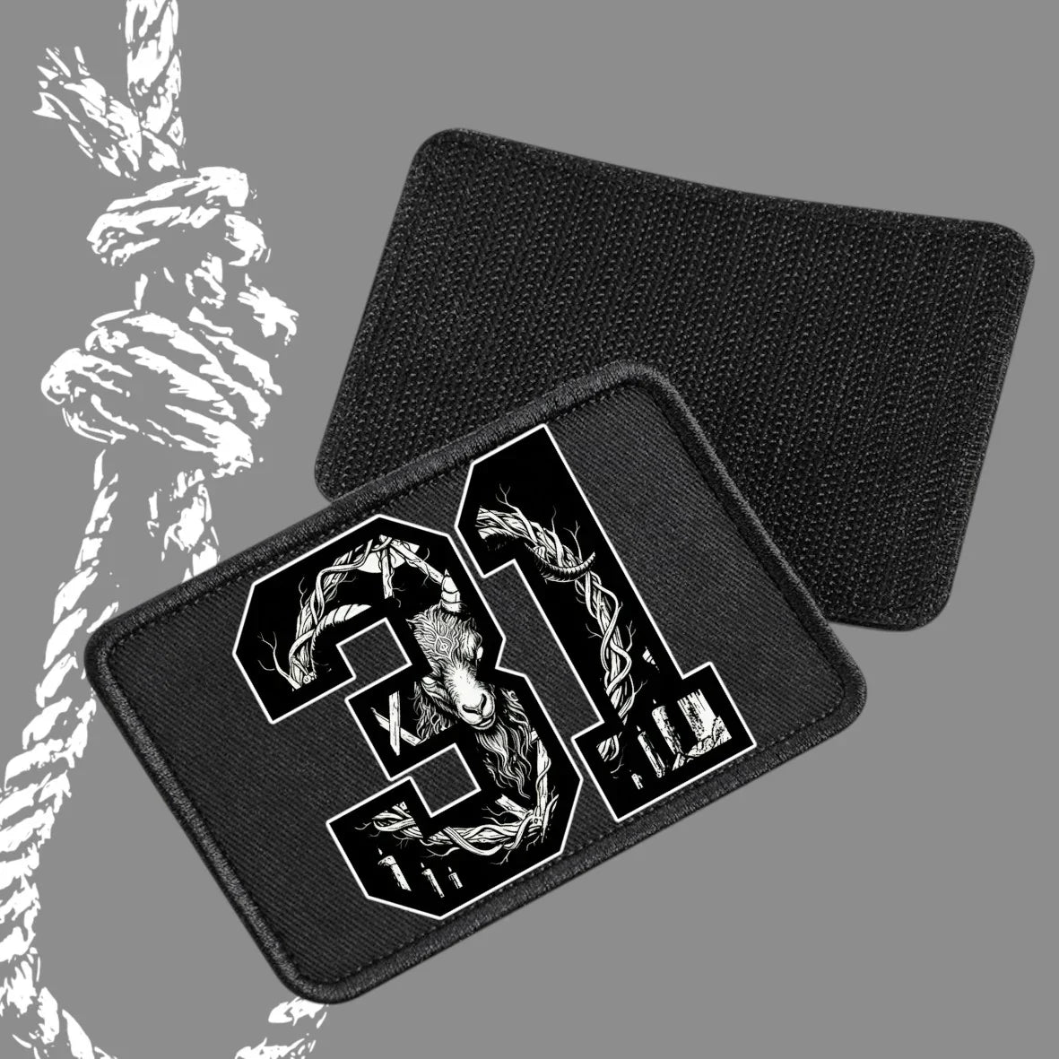 Patch noir Agony Clothing, chiffre 31 style dark avec tête de bouc, design occultiste alternatif.